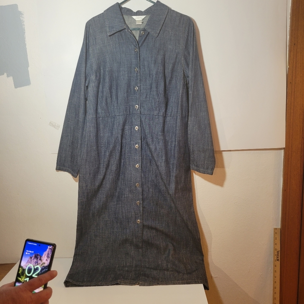 Long C J Banks Denim button Front Long Sleeve shirt dress size 14W - Picture 6 of 6
